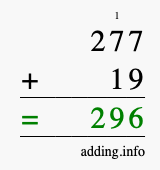 Calculate 277 + 19 using long addition