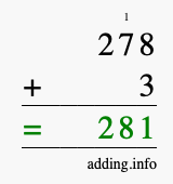 Calculate 278 + 3 using long addition