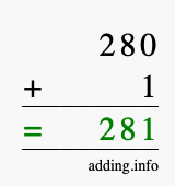 Calculate 280 + 1 using long addition