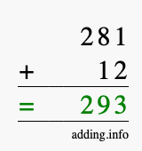 Calculate 281 + 12 using long addition