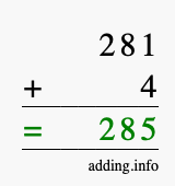Calculate 281 + 4 using long addition