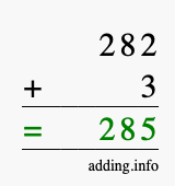 Calculate 282 + 3 using long addition