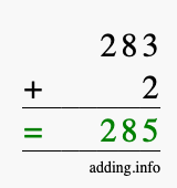 Calculate 283 + 2 using long addition