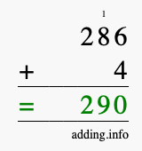 Calculate 286 + 4 using long addition