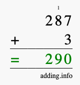 Calculate 287 + 3 using long addition