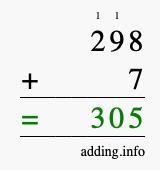 Calculate 298 plus 7 using long addition Calculate 298 + 7 using long addition