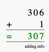 Calculate 306 + 1 using long addition