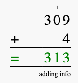 Calculate 309 + 4 using long addition