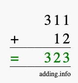 Calculate 311 + 12 using long addition