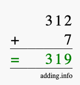 Calculate 312 + 7 using long addition