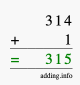 Calculate 314 + 1 using long addition