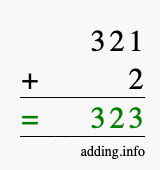 Calculate 321 + 2 using long addition