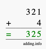 Calculate 321 + 4 using long addition