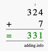 Calculate 324 + 7 using long addition