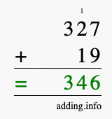 Calculate 327 + 19 using long addition