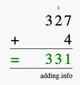 Calculate 327 + 4 using long addition