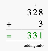 Calculate 328 + 3 using long addition