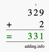 Calculate 329 + 2 using long addition