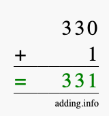 Calculate 330 + 1 using long addition