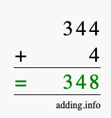 Calculate 344 + 4 using long addition