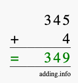 Calculate 345 + 4 using long addition
