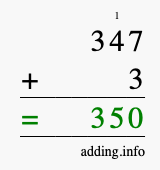 Calculate 347 + 3 using long addition