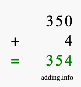 Calculate 350 + 4 using long addition