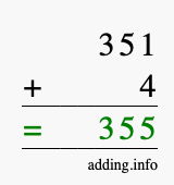 Calculate 351 + 4 using long addition