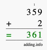 Calculate 359 + 2 using long addition