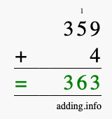 Calculate 359 + 4 using long addition