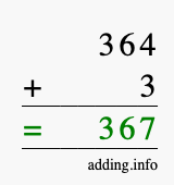 Calculate 364 + 3 using long addition