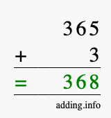 Calculate 365 + 3 using long addition