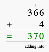 Calculate 366 + 4 using long addition