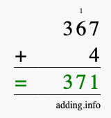 Calculate 367 + 4 using long addition