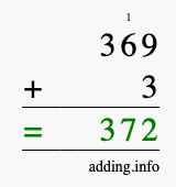 Calculate 369 + 3 using long addition