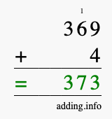 Calculate 369 + 4 using long addition