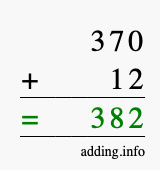 Calculate 370 + 12 using long addition