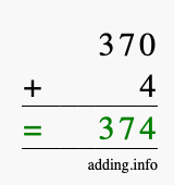 Calculate 370 + 4 using long addition