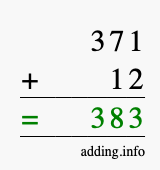 Calculate 371 + 12 using long addition