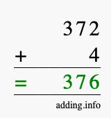 Calculate 372 + 4 using long addition