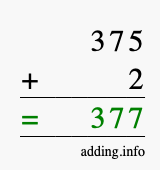 Calculate 375 + 2 using long addition