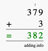 Calculate 379 + 3 using long addition