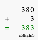 Calculate 380 + 3 using long addition