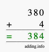 Calculate 380 + 4 using long addition