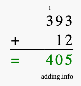 Calculate 393 + 12 using long addition