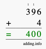 Calculate 396 + 4 using long addition
