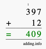 Calculate 397 + 12 using long addition