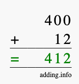 Calculate 400 + 12 using long addition