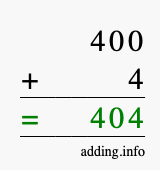 Calculate 400 + 4 using long addition