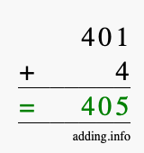 Calculate 401 + 4 using long addition